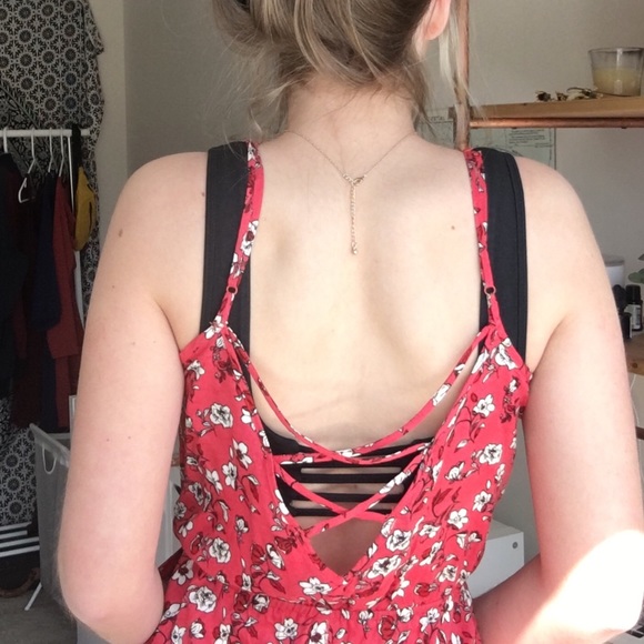 Red Adjustable Romper with White Flowers - Picture 6 of 6